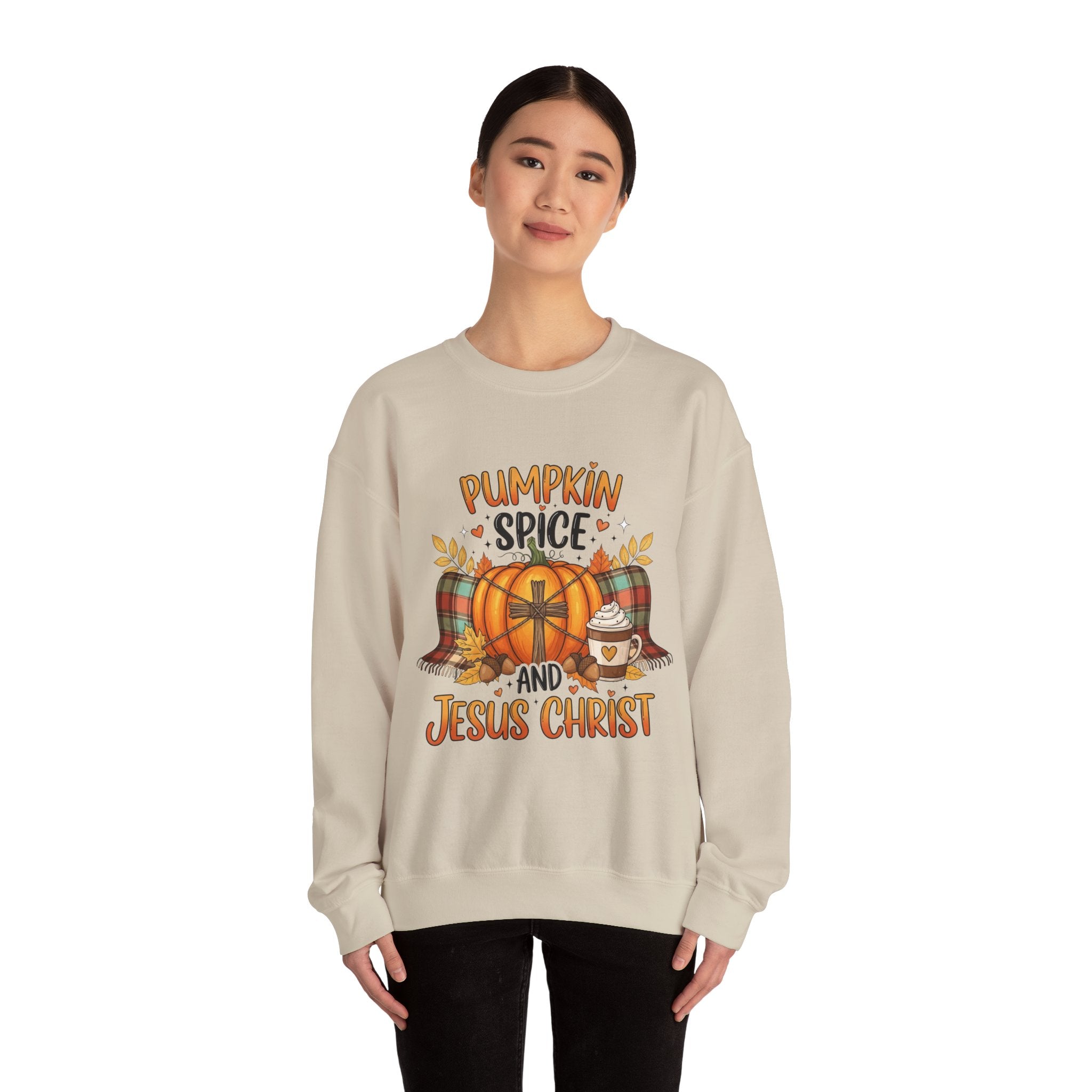 Cozy Pumpkin Spice Crewneck Sweatshirt, Fall Apparel, Christian Sweatshirt, Relaxed Style, Autumn Gift