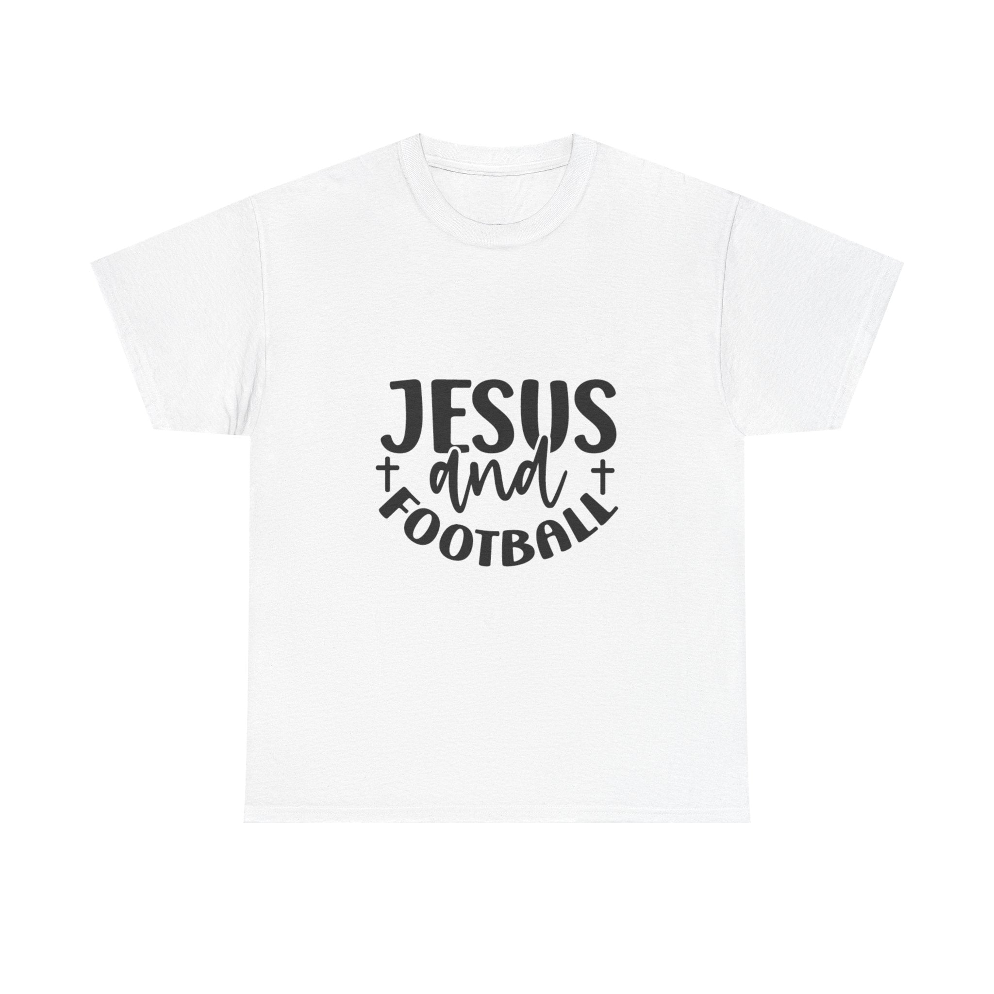 Unisex Heavy Cotton Tee - Jesus and Football Graphic Shirt, Faith Inspired Tee, Casual Christian Apparel, Sports T-Shirt, Gift for Game Day