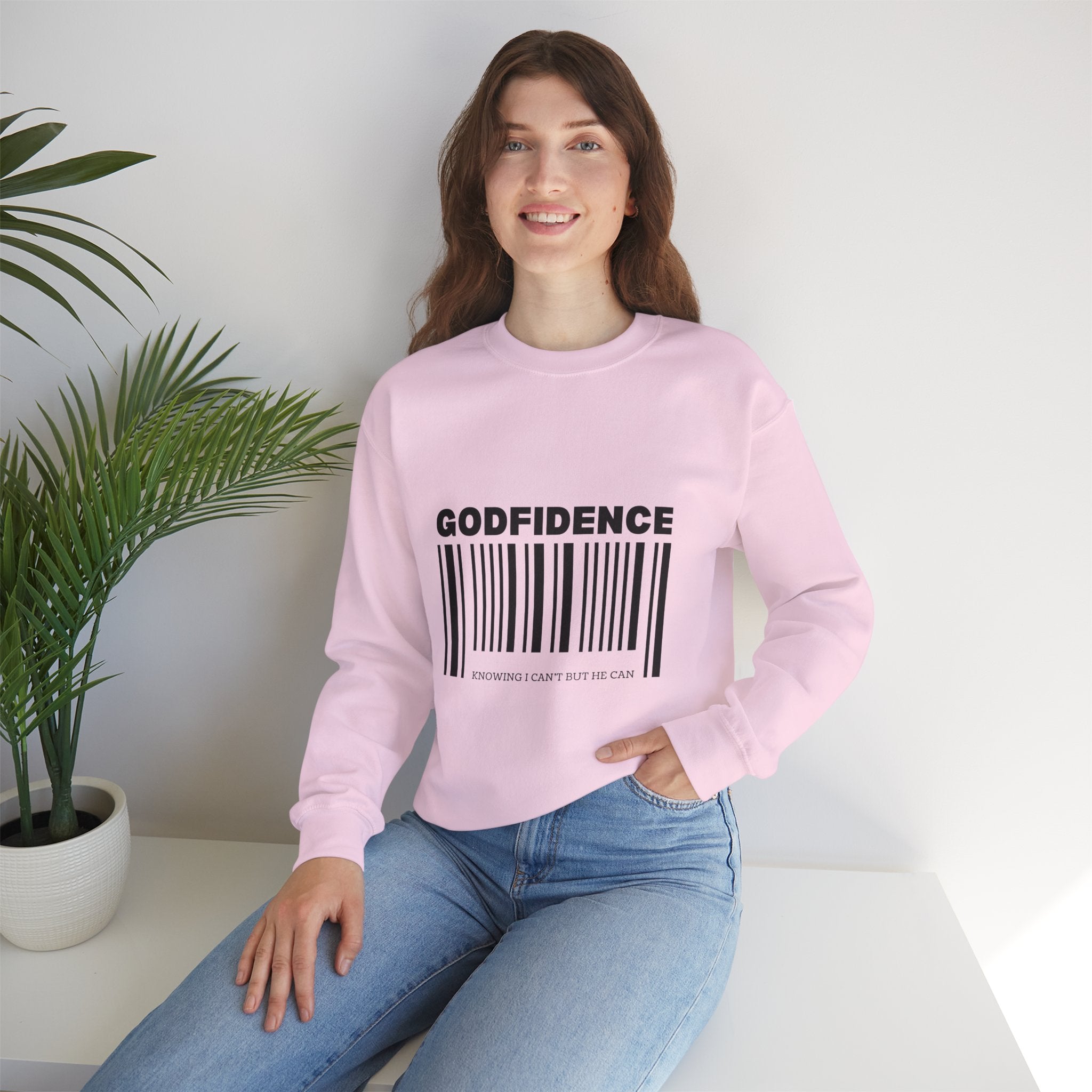 Crewneck Sweatshirt - GODFIDENCE Barcode Design (Faith-Based Graphic)