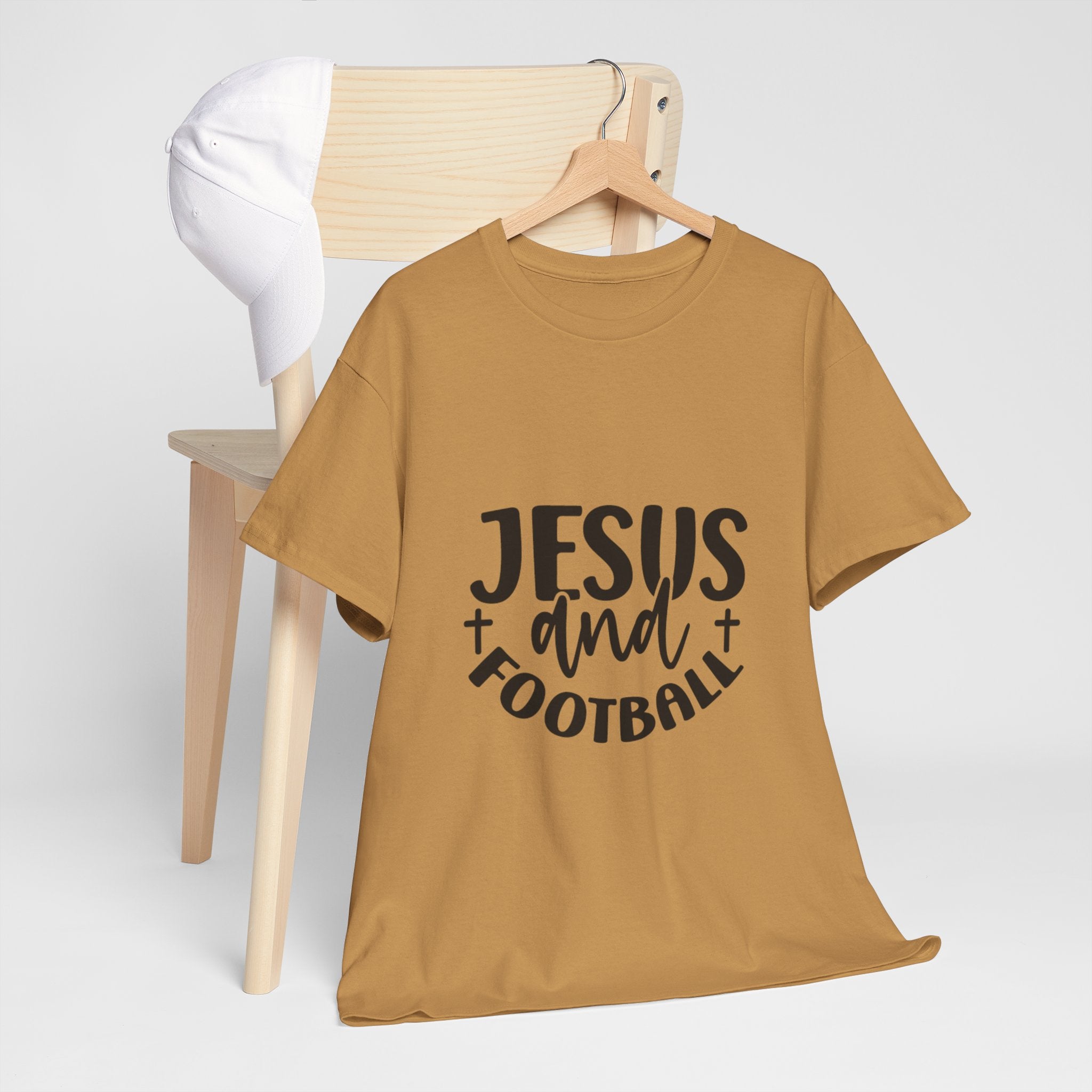 Unisex Heavy Cotton Tee - Jesus and Football Graphic Shirt, Faith Inspired Tee, Casual Christian Apparel, Sports T-Shirt, Gift for Game Day