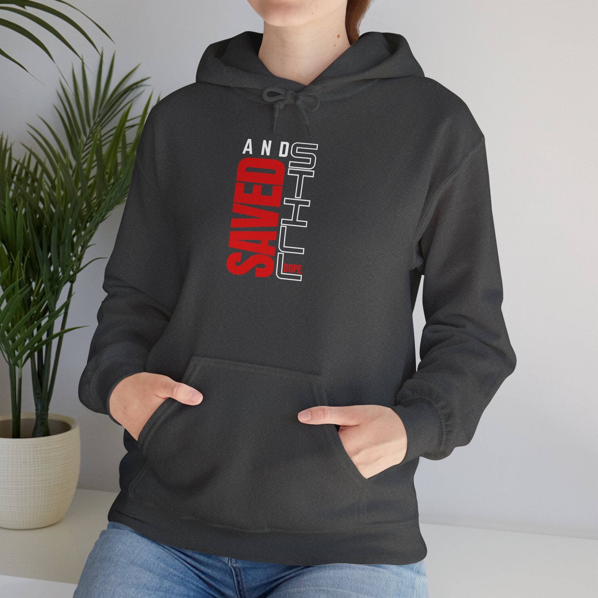 Saved By Grace Hoodie — Vertical 'Saved' Christian Faith Pullover