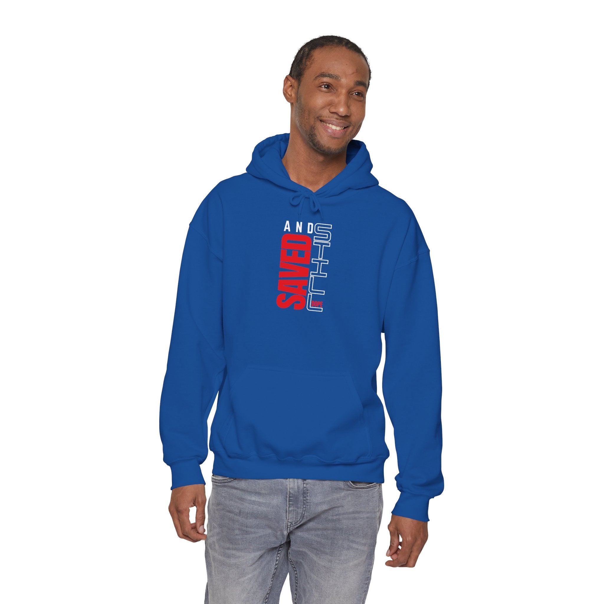Saved By Grace Hoodie — Vertical 'Saved' Christian Faith Pullover