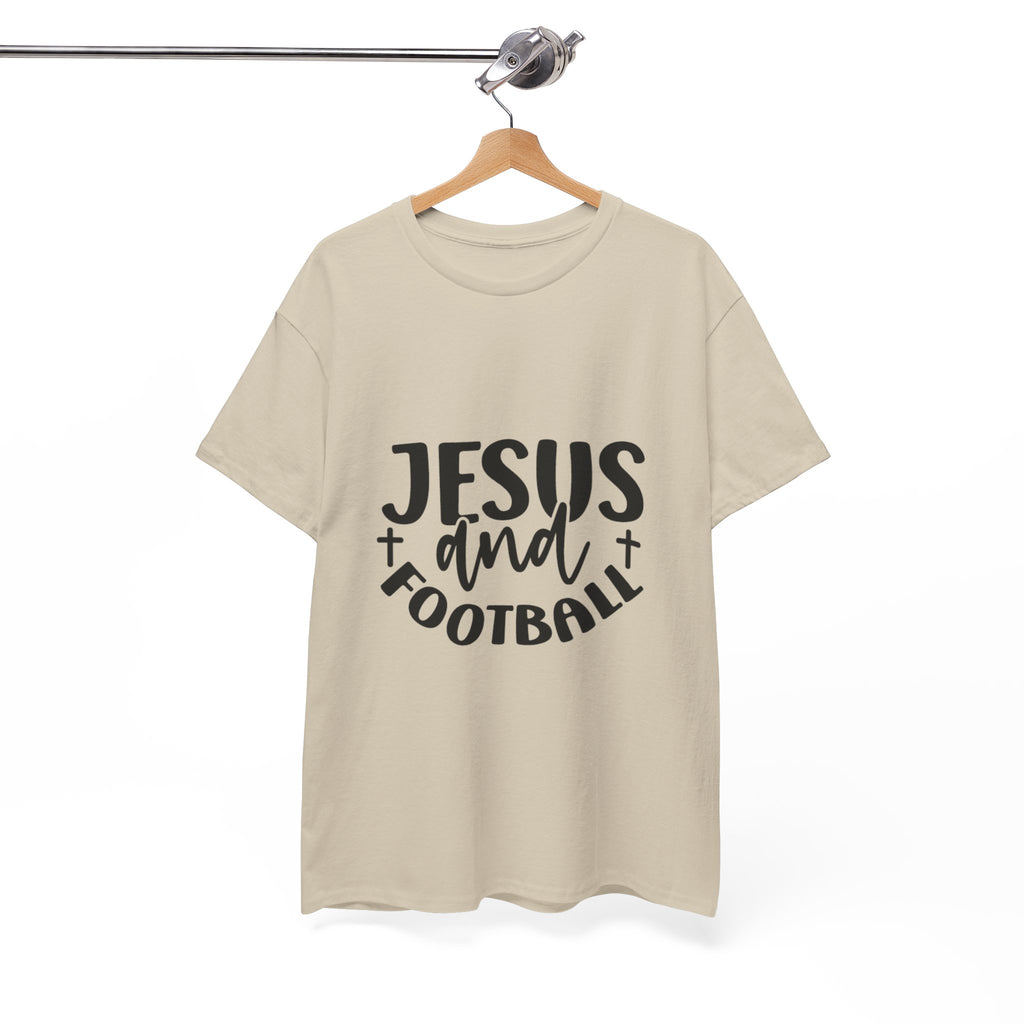 Unisex Heavy Cotton Tee - Jesus and Football Graphic Shirt, Faith Inspired Tee, Casual Christian Apparel, Sports T-Shirt, Gift for Game Day