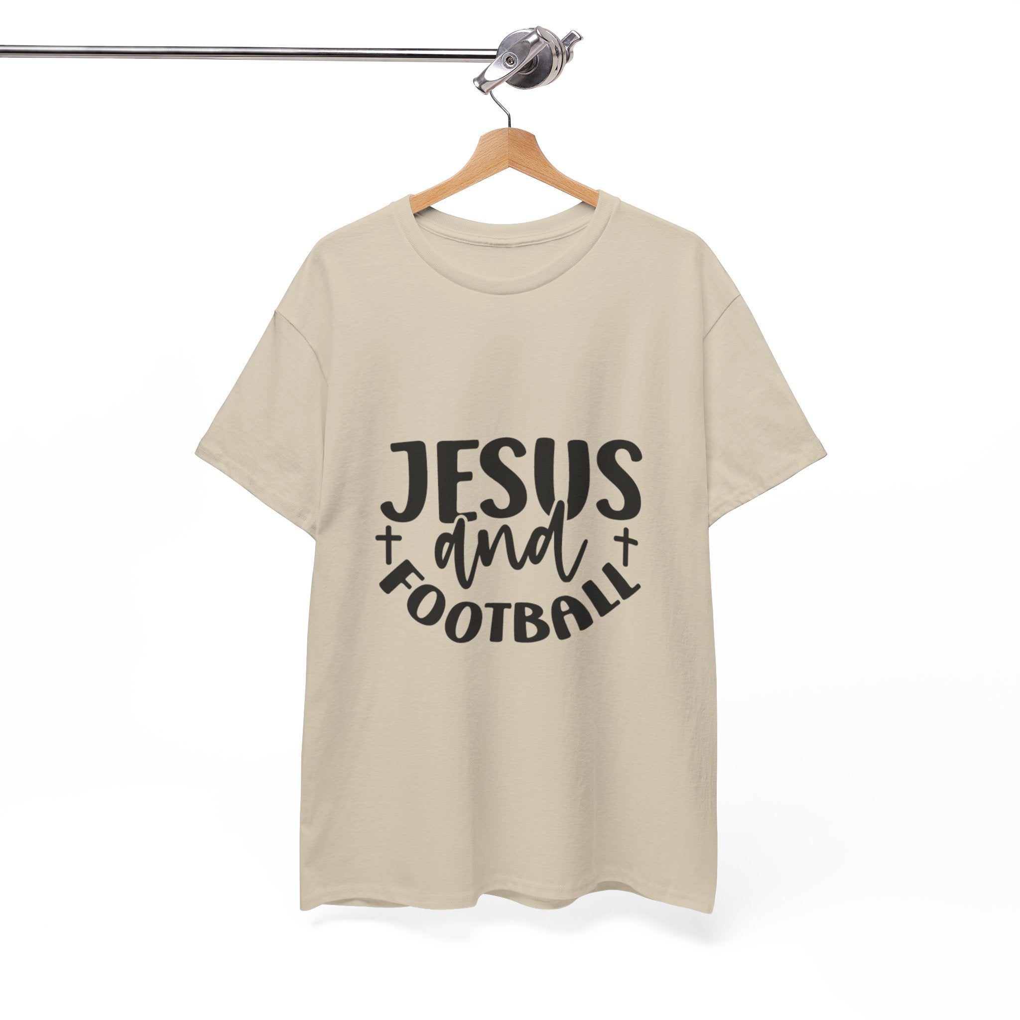 Unisex Heavy Cotton Tee - Jesus and Football Graphic Shirt, Faith Inspired Tee, Casual Christian Apparel, Sports T-Shirt, Gift for Game Day