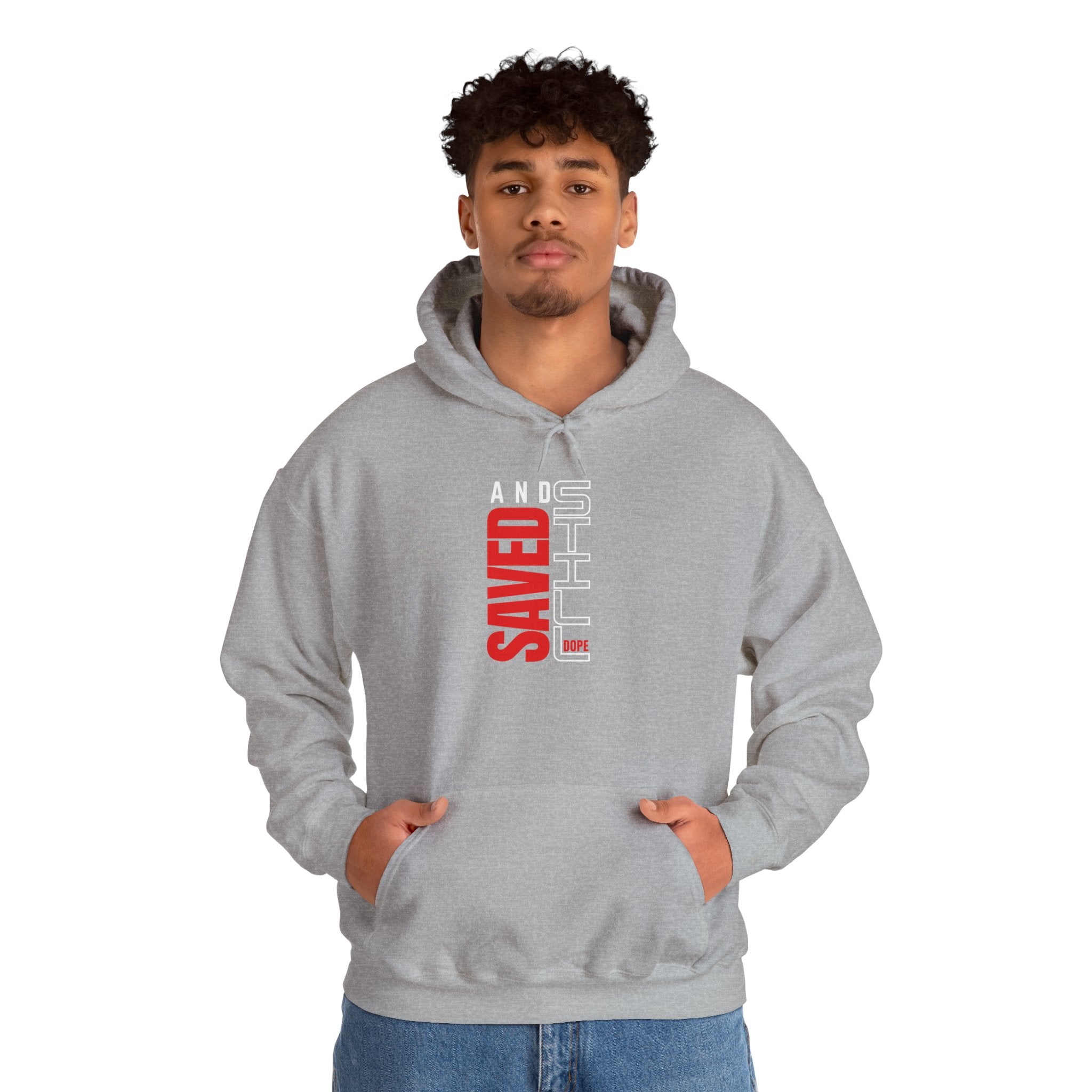 Saved By Grace Hoodie — Vertical 'Saved' Christian Faith Pullover