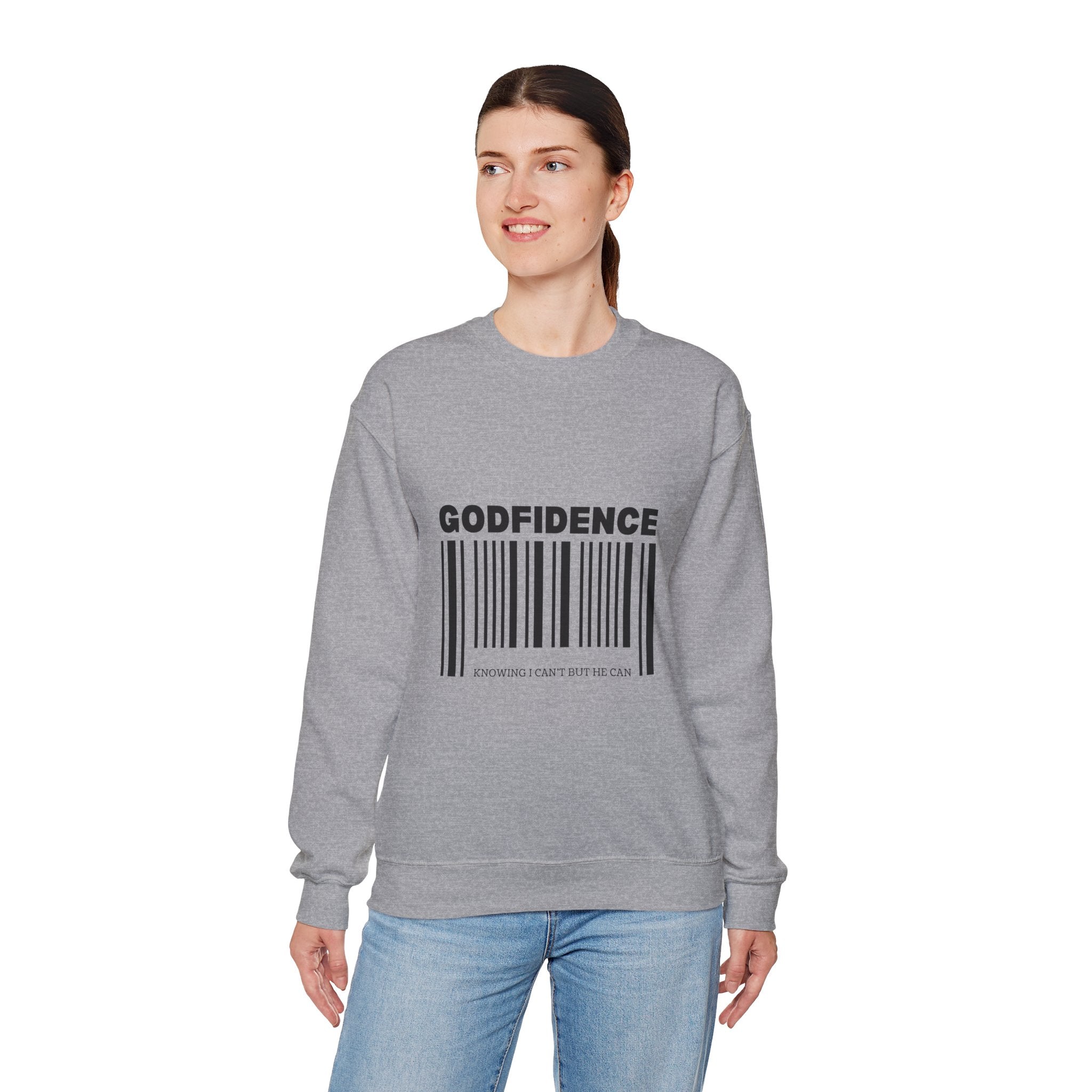 Crewneck Sweatshirt - GODFIDENCE Barcode Design (Faith-Based Graphic)