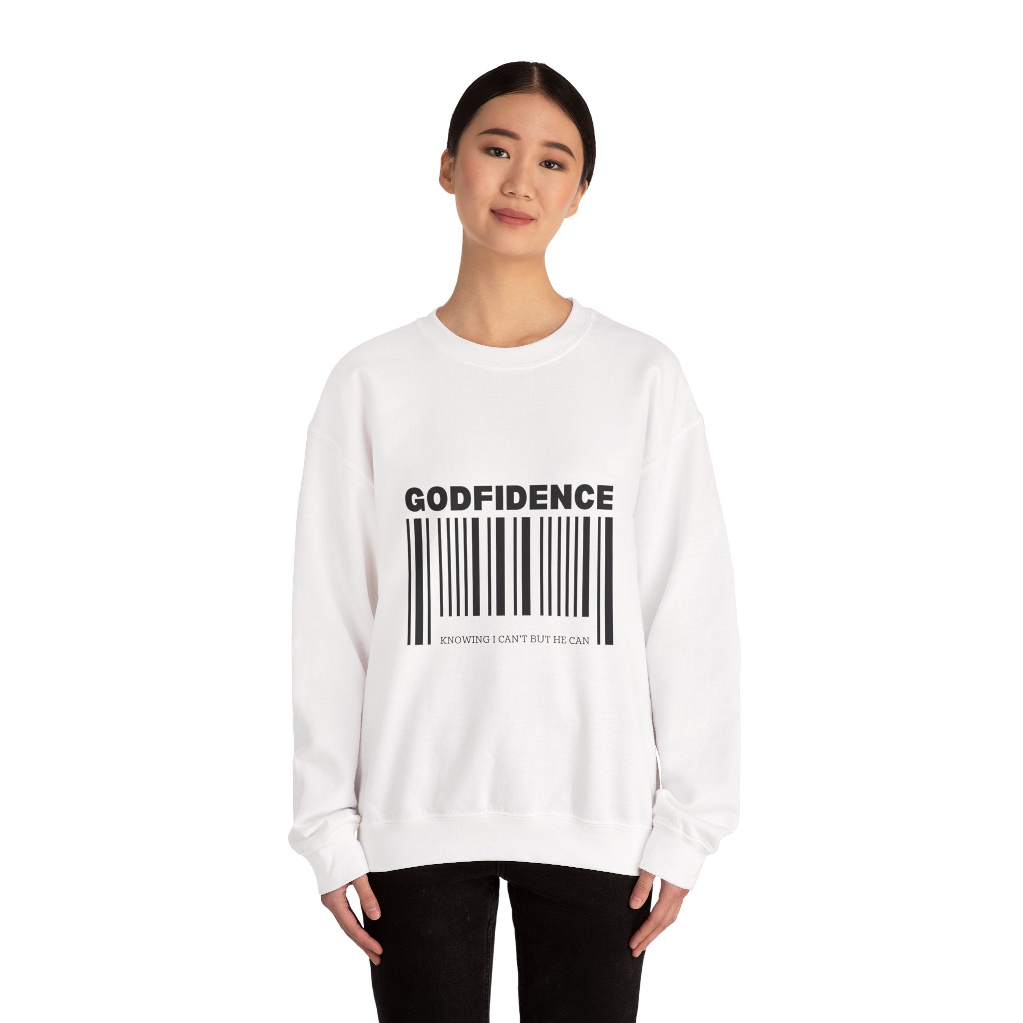 Crewneck Sweatshirt - GODFIDENCE Barcode Design (Faith-Based Graphic)