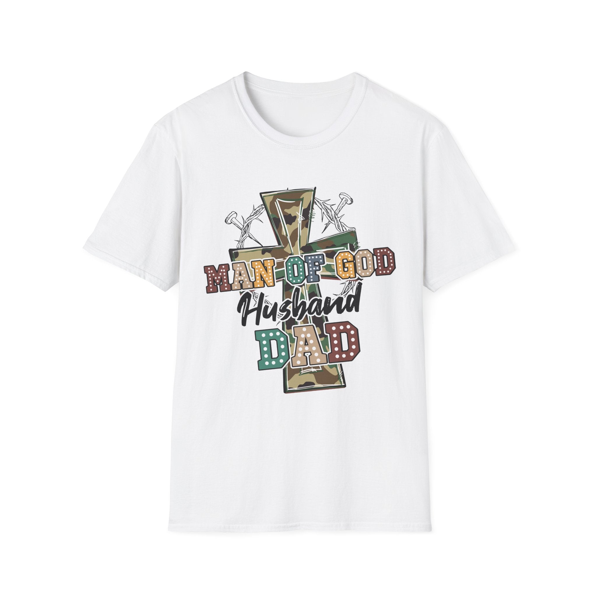 Unisex Softstyle T-Shirt - Man of God Husband Dad, Inspirational Gift for Father's Day, Christian Apparel, Casual Wear, Family Celebrations