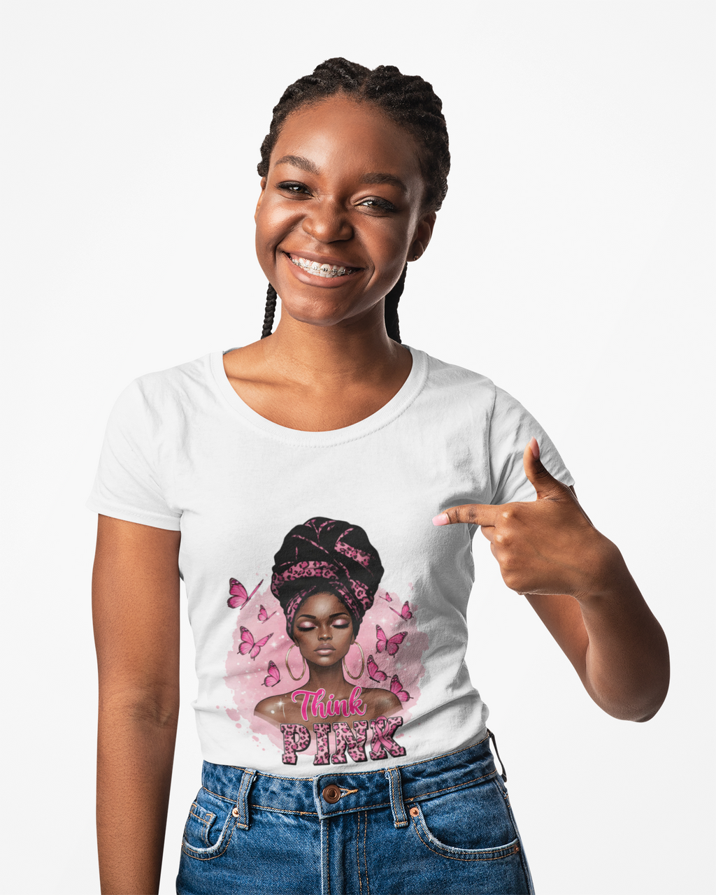 Think Pink Statement Tee - Celebrate You, and others  Butterfly Art, Fashion for All, Perfect Gift for Her,  Everyday Wear October Breast Cancer Awareness