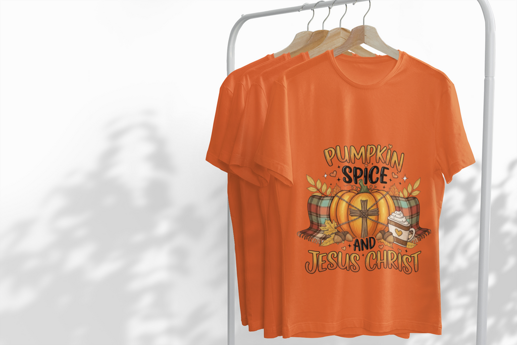 Fall-Themed T-Shirt for Jesus Lovers, Pumpkin Spice Tee, Christian Autumn Apparel, Cozy Gift for Thanksgiving, Fun Gospel Shirt