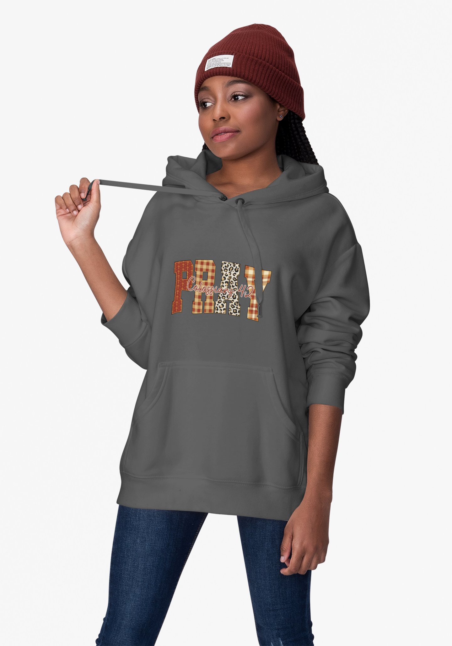 Plaid Pray Hoodie, Cozy Unisex Sweatshirt, Faith-Based Apparel, Perfect Gift for Holidays, Inspirational Clothing