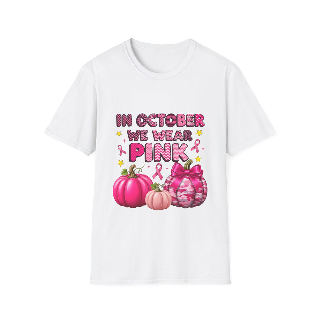 October Pink Awareness T-Shirt, Breast Cancer Awareness Shirt, Unisex Softstyle Tee, Gift for Supporters, Halloween Charity Shirt