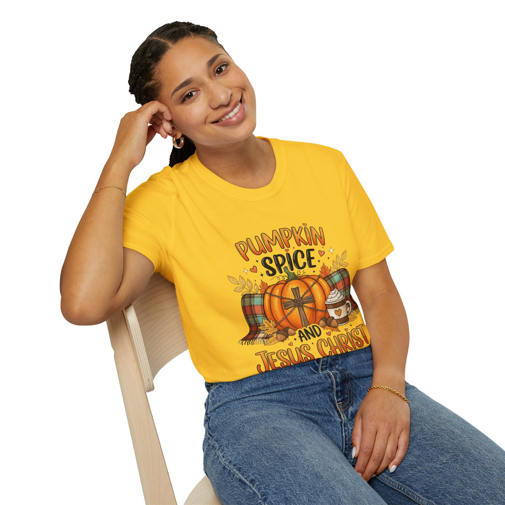 Fall-Themed T-Shirt for Jesus Lovers, Pumpkin Spice Tee, Christian Autumn Apparel, Cozy Gift for Thanksgiving, Fun Gospel Shirt