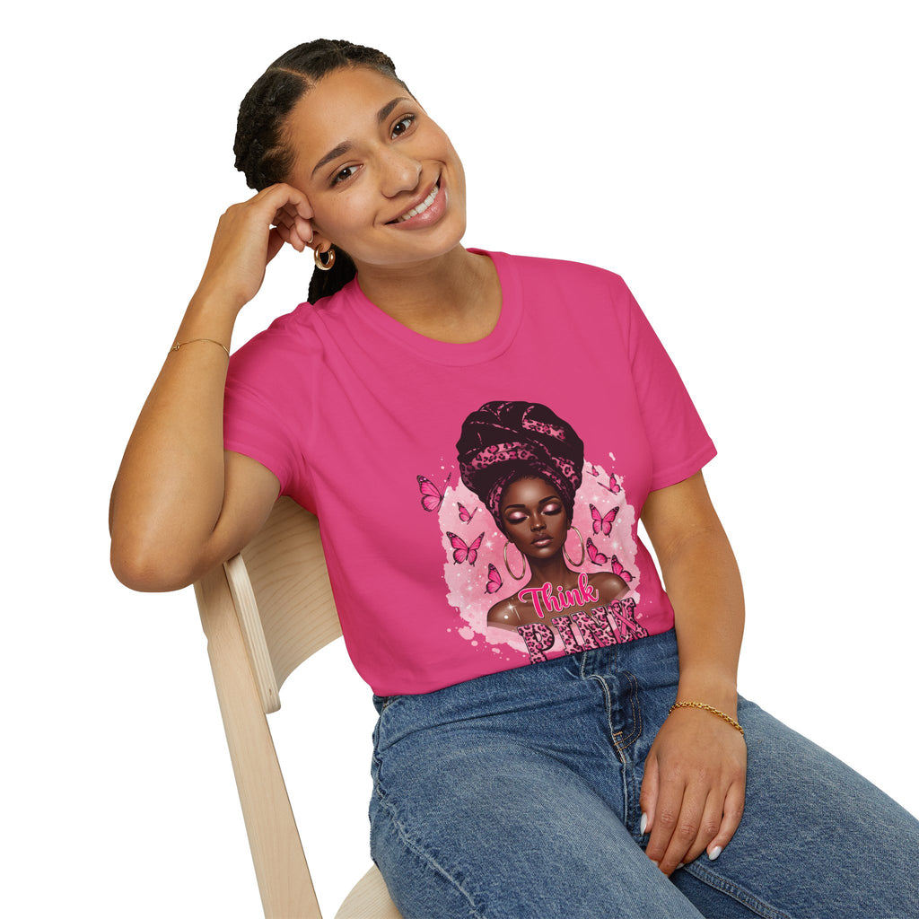 Think Pink Statement Tee - Celebrate You, and others  Butterfly Art, Fashion for All, Perfect Gift for Her,  Everyday Wear October Breast Cancer Awareness