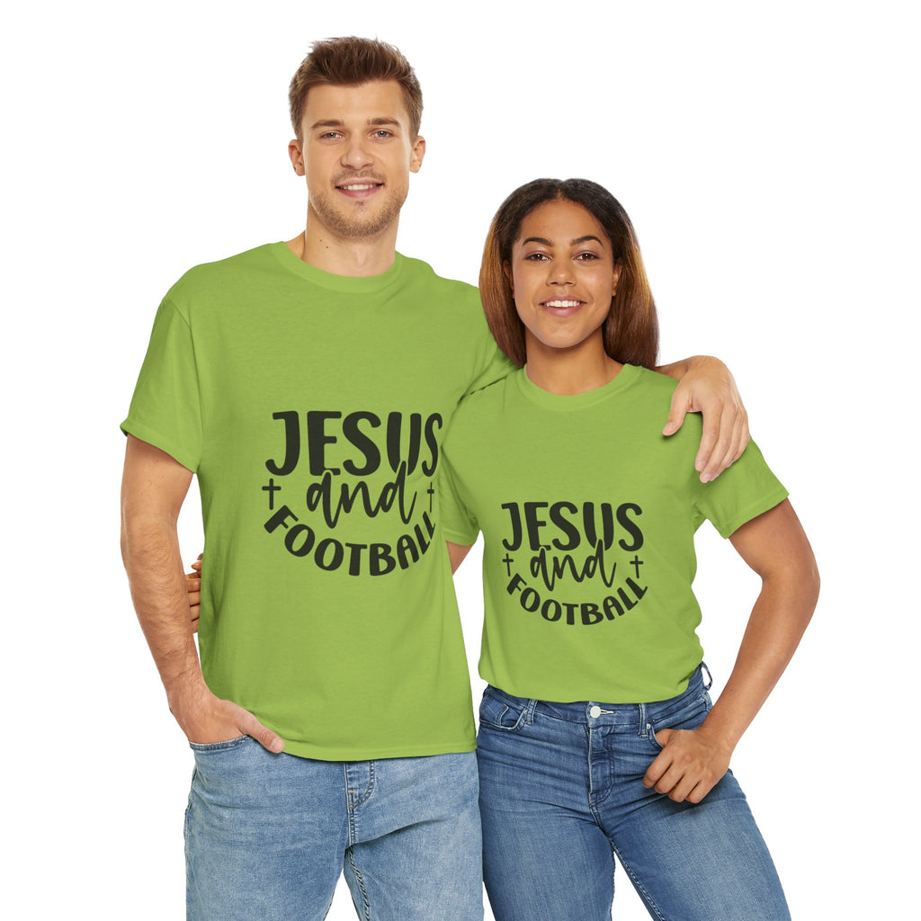 Unisex Heavy Cotton Tee - Jesus and Football Graphic Shirt, Faith Inspired Tee, Casual Christian Apparel, Sports T-Shirt, Gift for Game Day