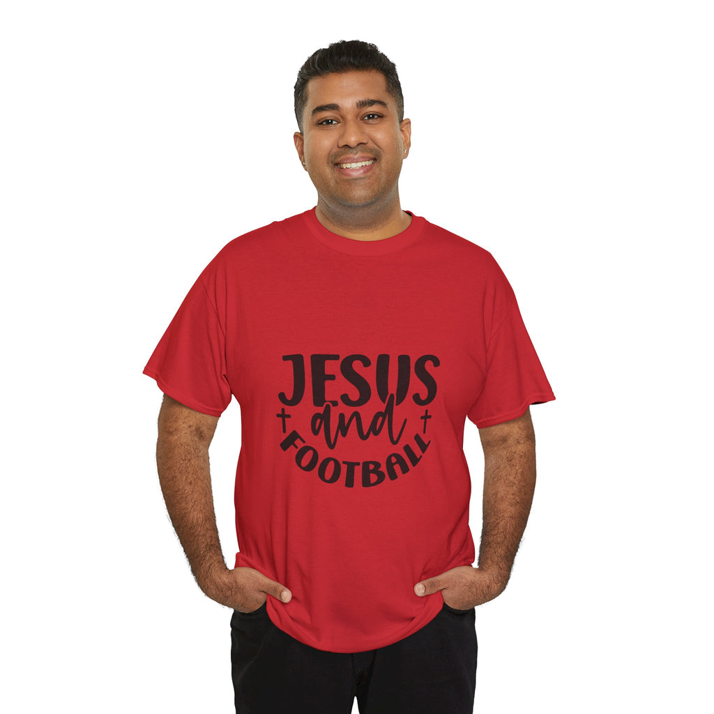 Unisex Heavy Cotton Tee - Jesus and Football Graphic Shirt, Faith Inspired Tee, Casual Christian Apparel, Sports T-Shirt, Gift for Game Day